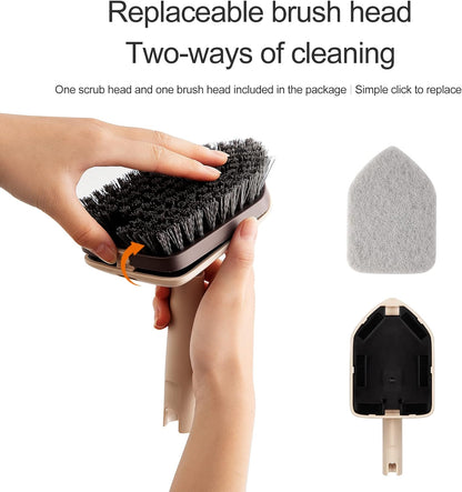Eyliden Shower Scrubber with Long Handle, Tub Scrubber Brush with 180° Swivel Head for Bathroom, Tile, Bathtub, Grout, Sink, 2 Type Cleaning Heads - 1 Stiff Bristle & 2 Non-Scratch Pads