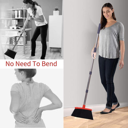 Broom and Dustpan Set for Home 2026 Indoor Outdoor Broom with Dustpan Combo Set Upright Dust Pans with Long Handle Angle Broom for Kids Garden Pet Hair Lobby Wood Floor Kitchen