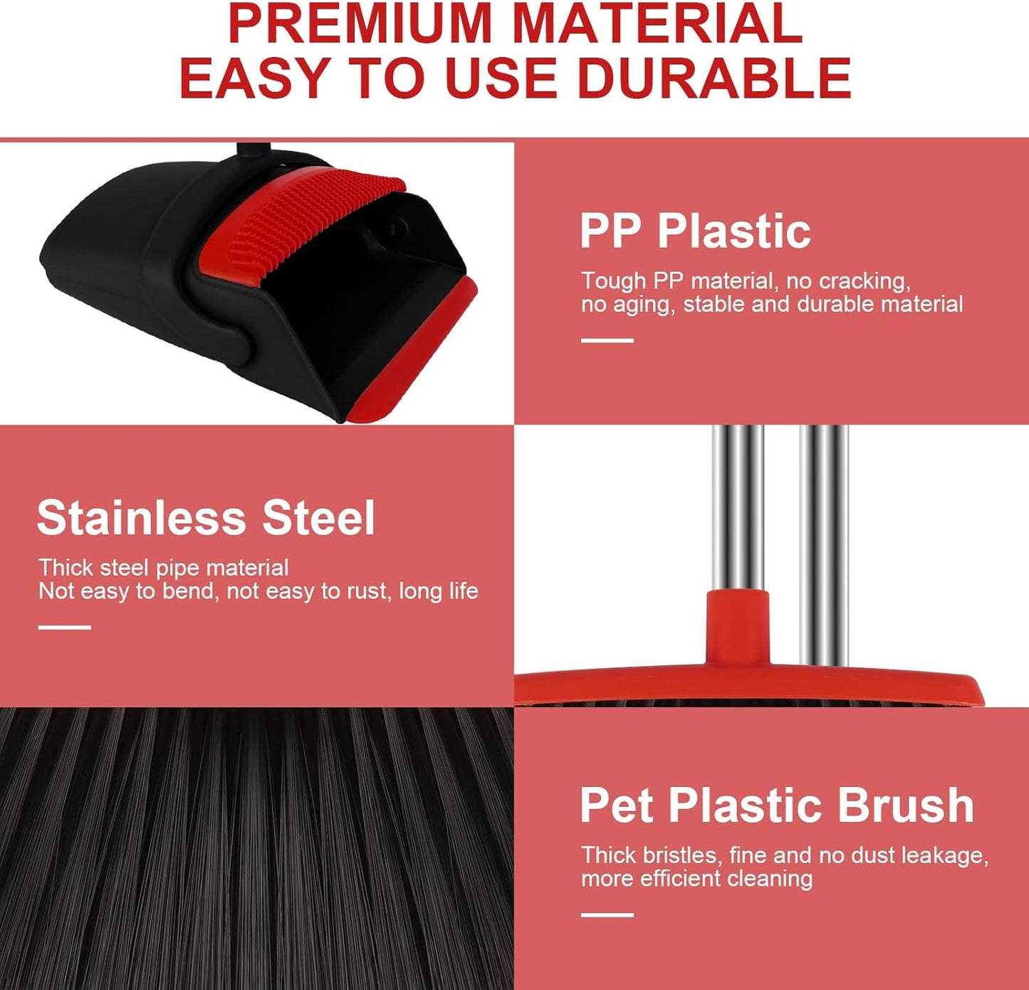 Broom and Dustpan Set, Household Broom with Dustpan Combo Set, 51" Long Handle, Dust Pan Set for Kitchen Office Lobby Floor
