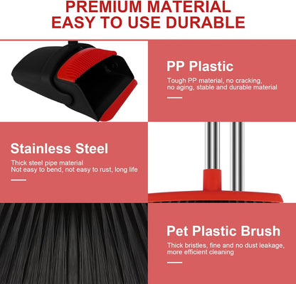 Broom and Dustpan Set, Household Broom with Dustpan Combo Set, 51" Long Handle, Dust Pan Set for Kitchen Office Lobby Floor
