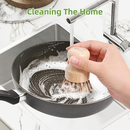 Bamboo Dish Brush with Handle - Soft Bristle, Non Toxic Dish Scrubber Compostable & Sustainable Bamboo Scrub Brush for Dishes, Pots and Pans