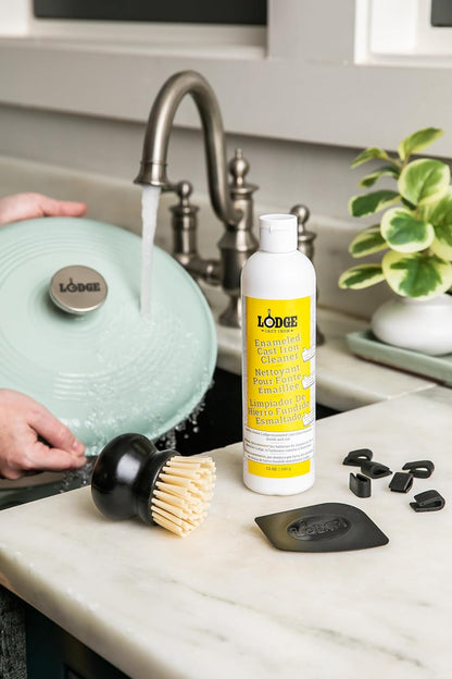 Lodge Enameled Cast Iron & Ceramic Stoneware Cleaner - 100% Biodegradeable Enamel Cleaner - Dye and Bleach-Free - 12 Fl Oz