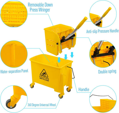 Commercial Mop Bucket with Wringer on Wheels, Mop Bucket with 20 Quarts Side Wringer Combo Mop and Bucket with Wringer Set for Home Office Cleaning, Yellow, AWIH5ER-E5Q