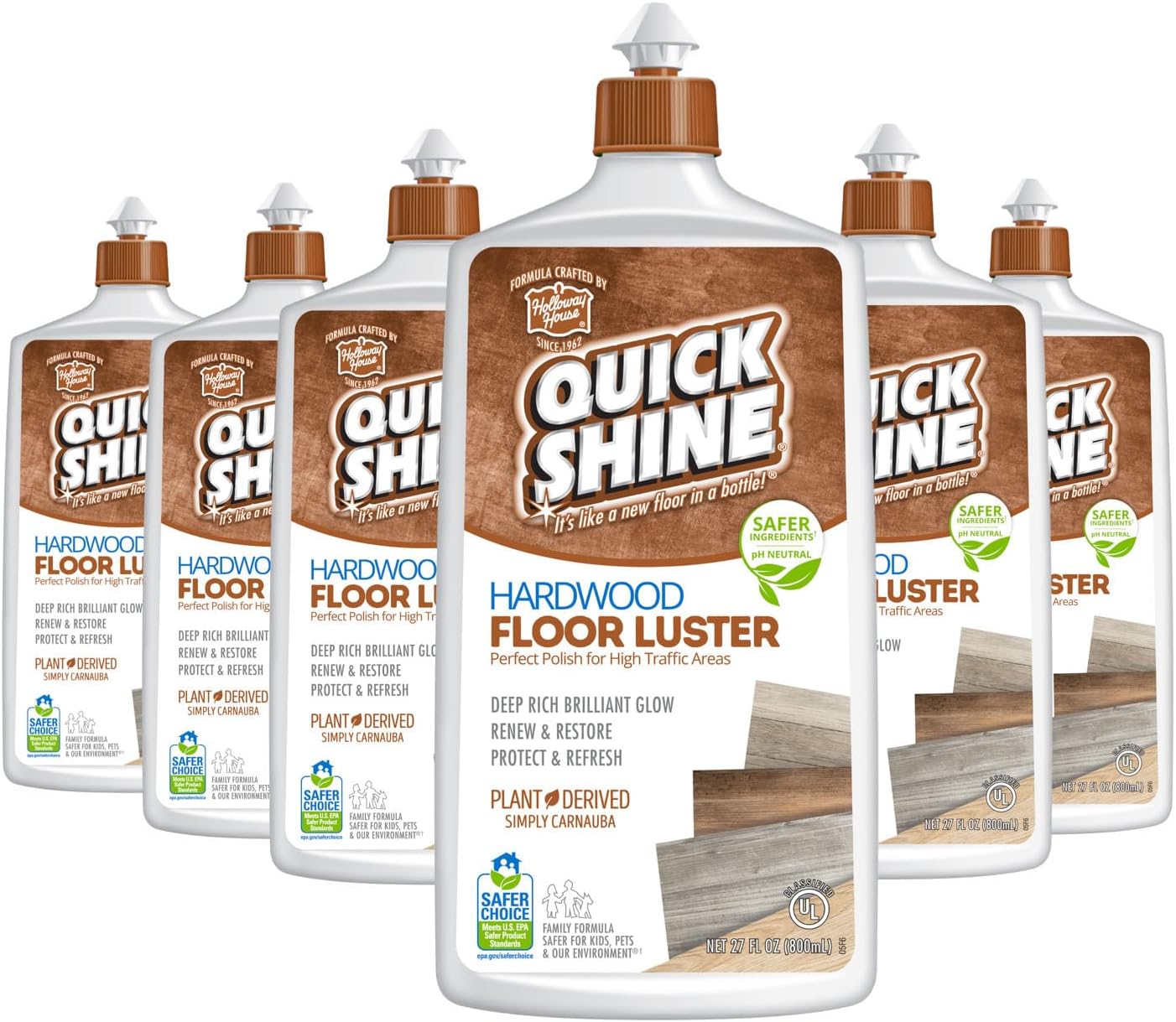 Quick Shine Hardwood Floor Luster-Polish 64oz | Plant-Derived w/Carnauba | Safer Choice, No PFAS, pH Neutral | Ready to Use Formula w/Anti-Slip Technology | Simply Squirt & Spread | Made in USA
