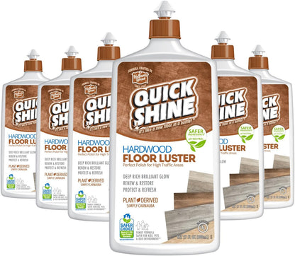 Quick Shine Hardwood Floor Luster-Polish 64oz | Plant-Derived w/Carnauba | Safer Choice, No PFAS, pH Neutral | Ready to Use Formula w/Anti-Slip Technology | Simply Squirt & Spread | Made in USA