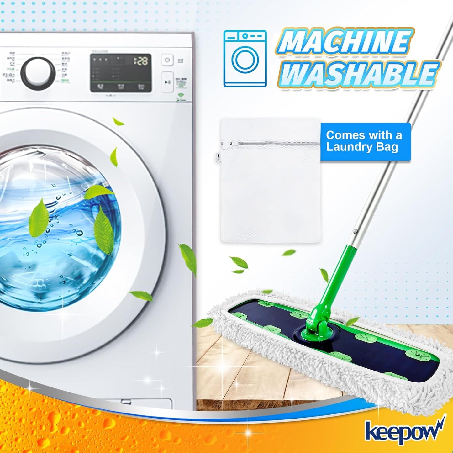 KEEPOW Reusable XL Mop Pads Compatible with Swiffer XL Sweeper, X-Large Dry Sweeping Cloths, Wet Mopping Cloths, Washable Microfiber XL Wet Pads Refills for Surface/Hardwood Floor Cleaning, 4 Pack