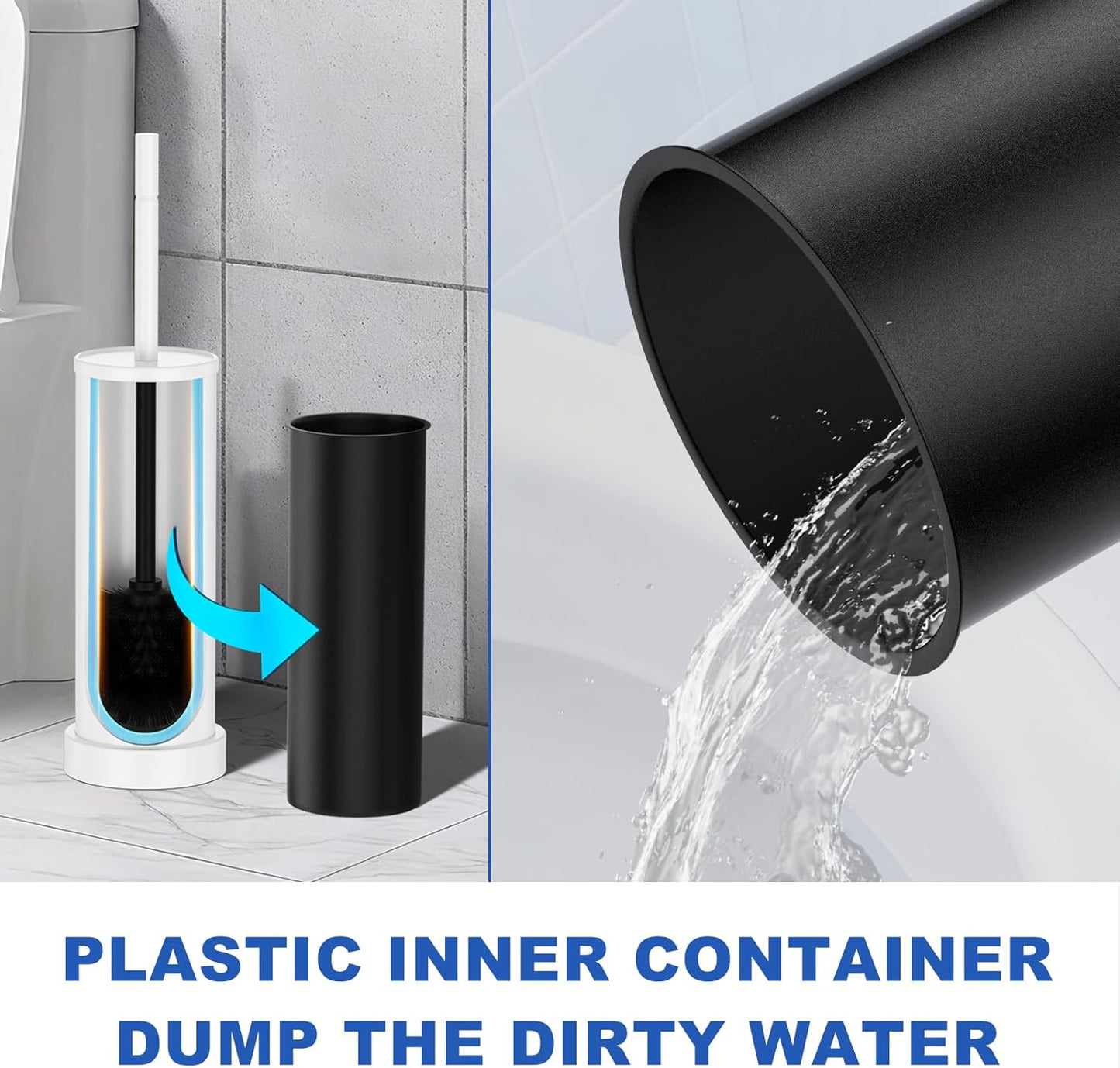 Toilet Brush and Holder Set: 304 Stainless Steel Heavy Duty Toilet Bowl Brush and Holder with Removable Inner Bowl and Splash Protection, Modern Long Handle Bathroom Cleaning Tool