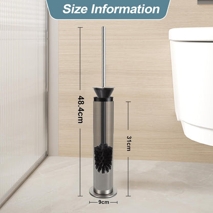 BGL Toilet Brush and Holder Set, Heavy Duty 304 Stainless Steel, Round Base and Long Handle for Bathroom Deep Cleaning, Drip-Proof, Space Saving for Storag, Polished Gold