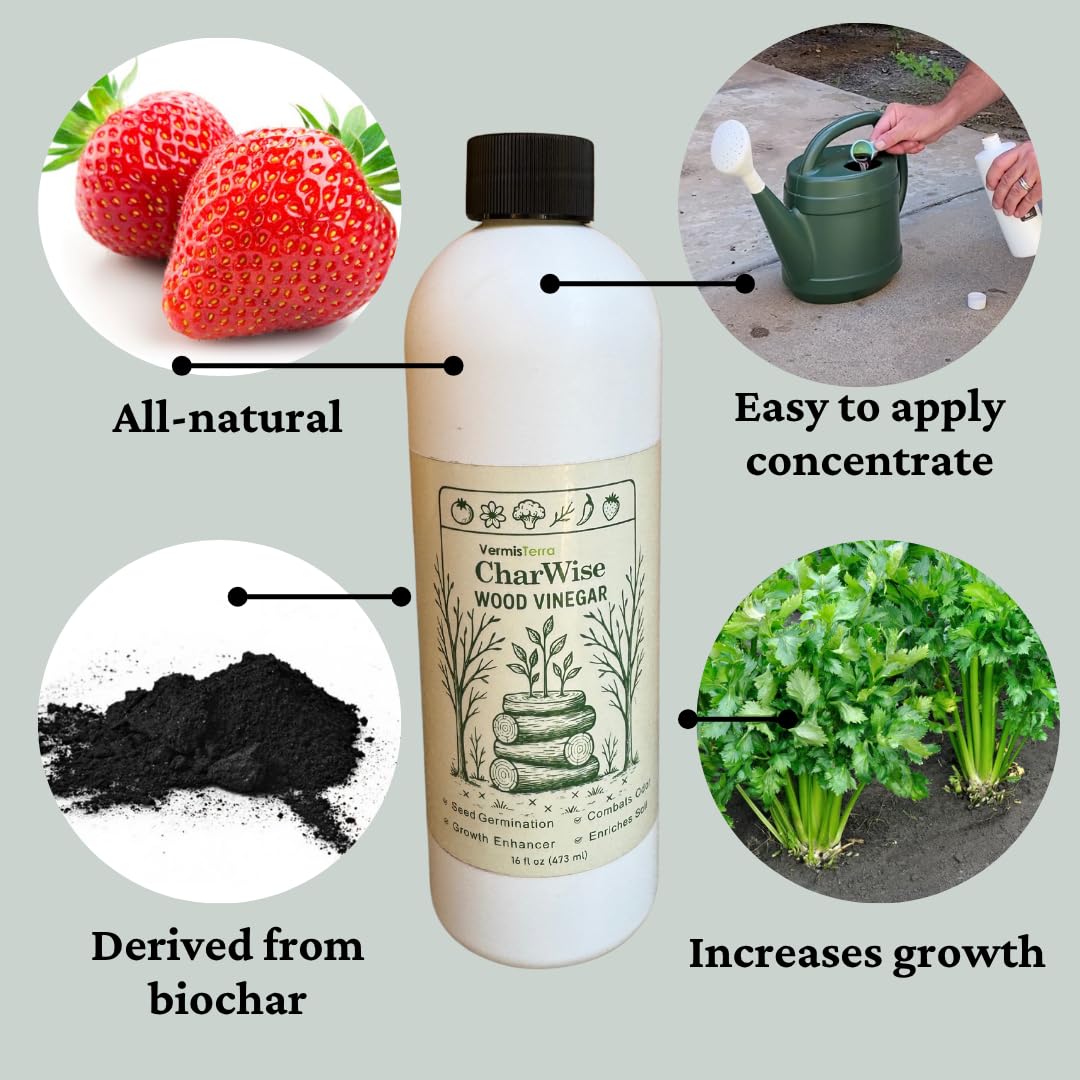 VermisTerra CharWise - 8 oz Wood Vinegar Biostimulant - Seed Germination, Enriches Soil, Growth Enhancer, Combats Odor, Animal Care - pyroligneous Acid, Natural byproduct of biochar