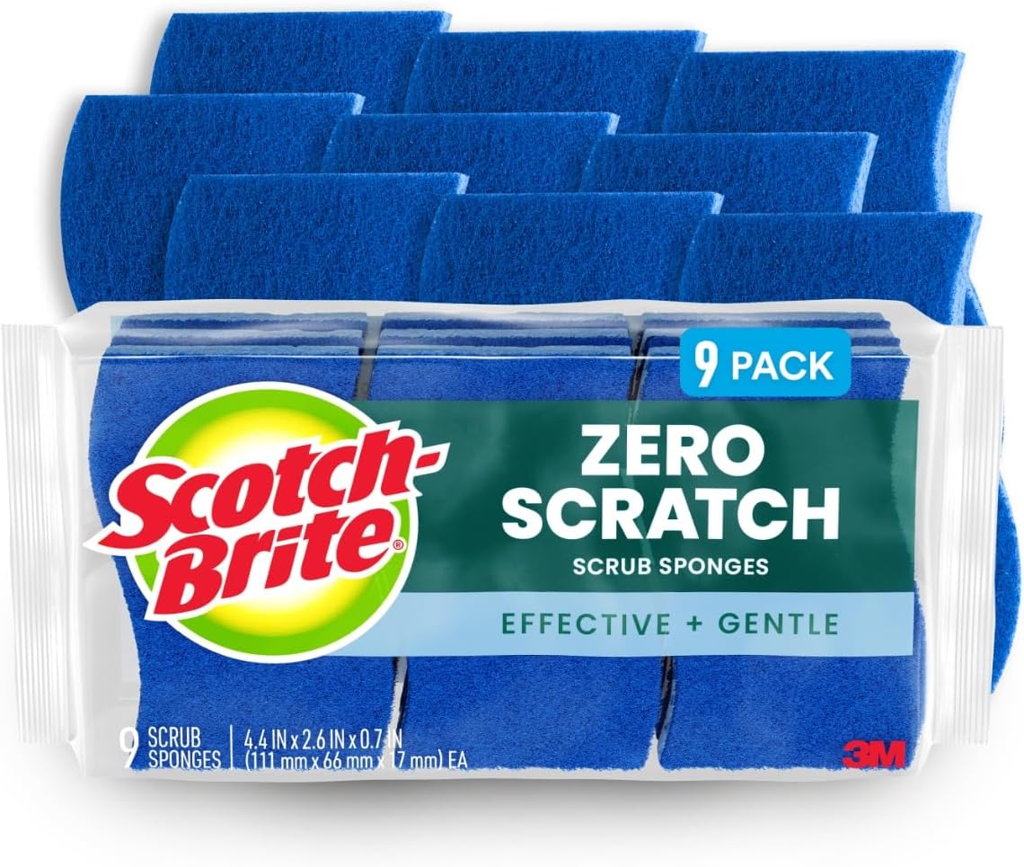 Scotch-Brite Zero Scratch Scrub Sponge, Non-Scratch Sponge, 12 Kitchen Sponges for Cleaning Around Home, Bathroom & More, Effective + Gentle Dish Scrubber, Best for Nonstick Pots and Pans