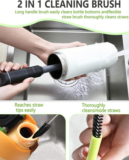 NTIERA 2-in-1 Bottle Brush Cleaner Kit Set,Long Water Bottle Cleaning Brushes,Hidden Straw Brush in Handle,BPA-Free Dishwasher-Safe,for Stanley & Owala Water Bottle,Baby Bottles Cup