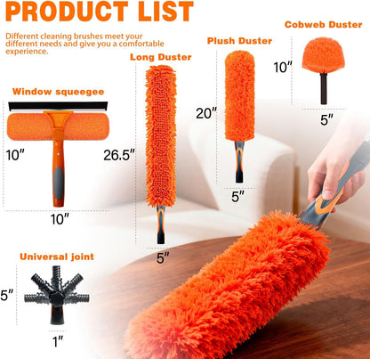 26FT High Reach Duster Cleaning Kit with 5-20 FTExtension Pole, High Ceiling Fan Cleaner Duster Tool for Fan Blades, Extendable Reusable Cobweb, Feather, Window Cleaning Squeegee Kit(20FT)