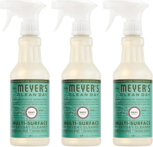 MRS. MEYER'S CLEAN DAY Multi-Surface Everyday Cleaner, Basil Scent, 16 Fl Oz Bottle - 3 Pack
