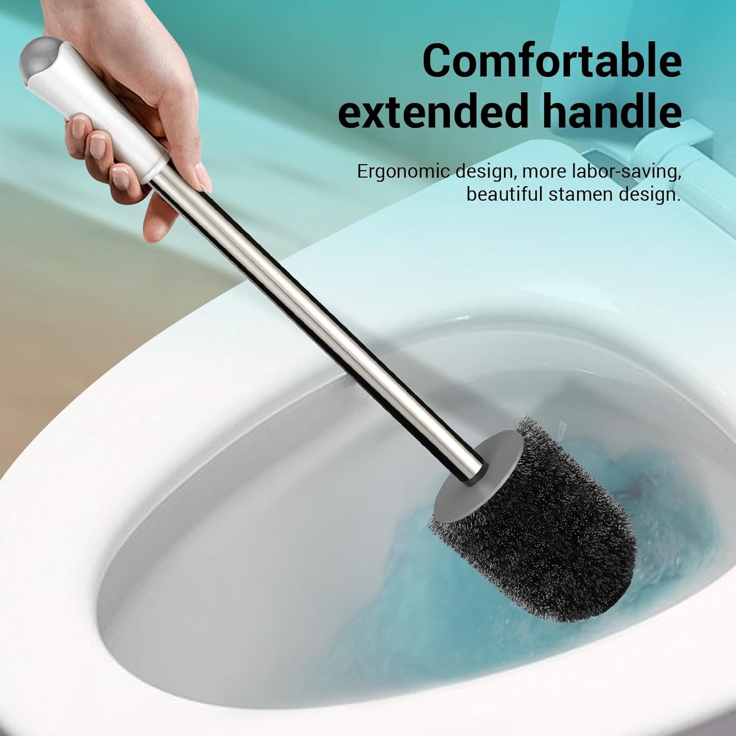 AONEZ Compact Toilet Brush & Holder, Stainless Steel Handle, Space Saving for Storage, Deep Cleaning, Drip-Proof, Easy to Assemble, Nylon Bristles, White & Grey