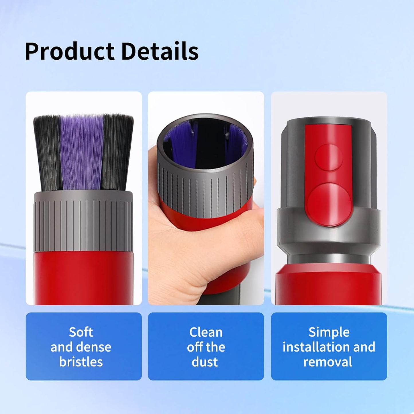Soft Bristle Dust Brush Compatible with Dyson V7 V8 V10 V11 V15 Vacuum Cleaner - Traceless, Scratch free, Self cleaning, Compact Design for Fine Surfaces, Dust Brush Vacuum Attachment