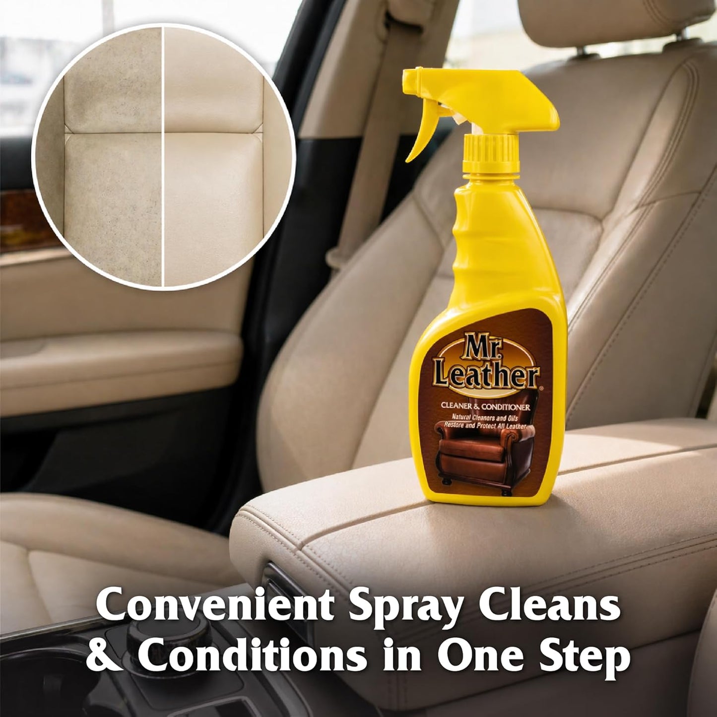 MR. LEATHER Cleaner and Conditioner (8 oz) - Restores & Protects All Leather with Natural Oils - Hydrating and Water-Repelling Cream for Couches, Car Interior, Shoes, and Bags