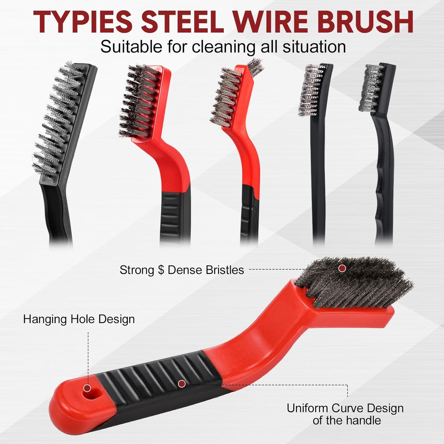 Sumind 30 Pcs Wire Cleaning Brush Set Nylon/ Stainless Steel/ Brass Metal Brush with Curved Handle Grip Paint Remover for Cleaning Rust Grout Cleaner (Nylon, Brass, Stainless Steel)