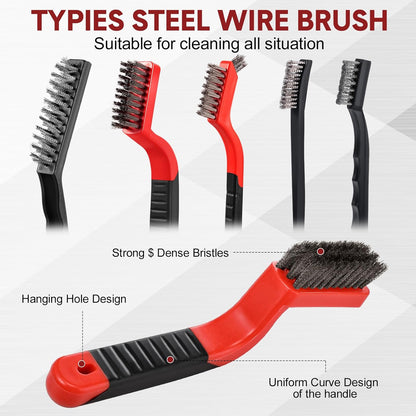 Sumind 30 Pcs Wire Cleaning Brush Set Nylon/ Stainless Steel/ Brass Metal Brush with Curved Handle Grip Paint Remover for Cleaning Rust Grout Cleaner (Nylon, Brass, Stainless Steel)
