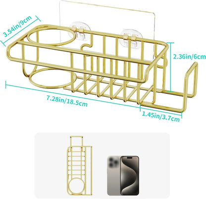 HapiRm 4 in 1 Kitchen Organizers and Storage, SUS304 Stainless Steel Brush Holder + Dish Cloth Hanger + Soap Rack + Sink Stopper Rack, No Drill Kitchen Essentials - Black