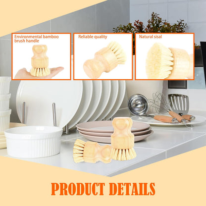 16 Pack Bamboo Dish Scrub Brushes Set Kitchen Pot Pans Cleaning Brushes Scrubber Sisal Bristles Wooden Brushes for Iron Pot Dishwashing Sink Vegetables