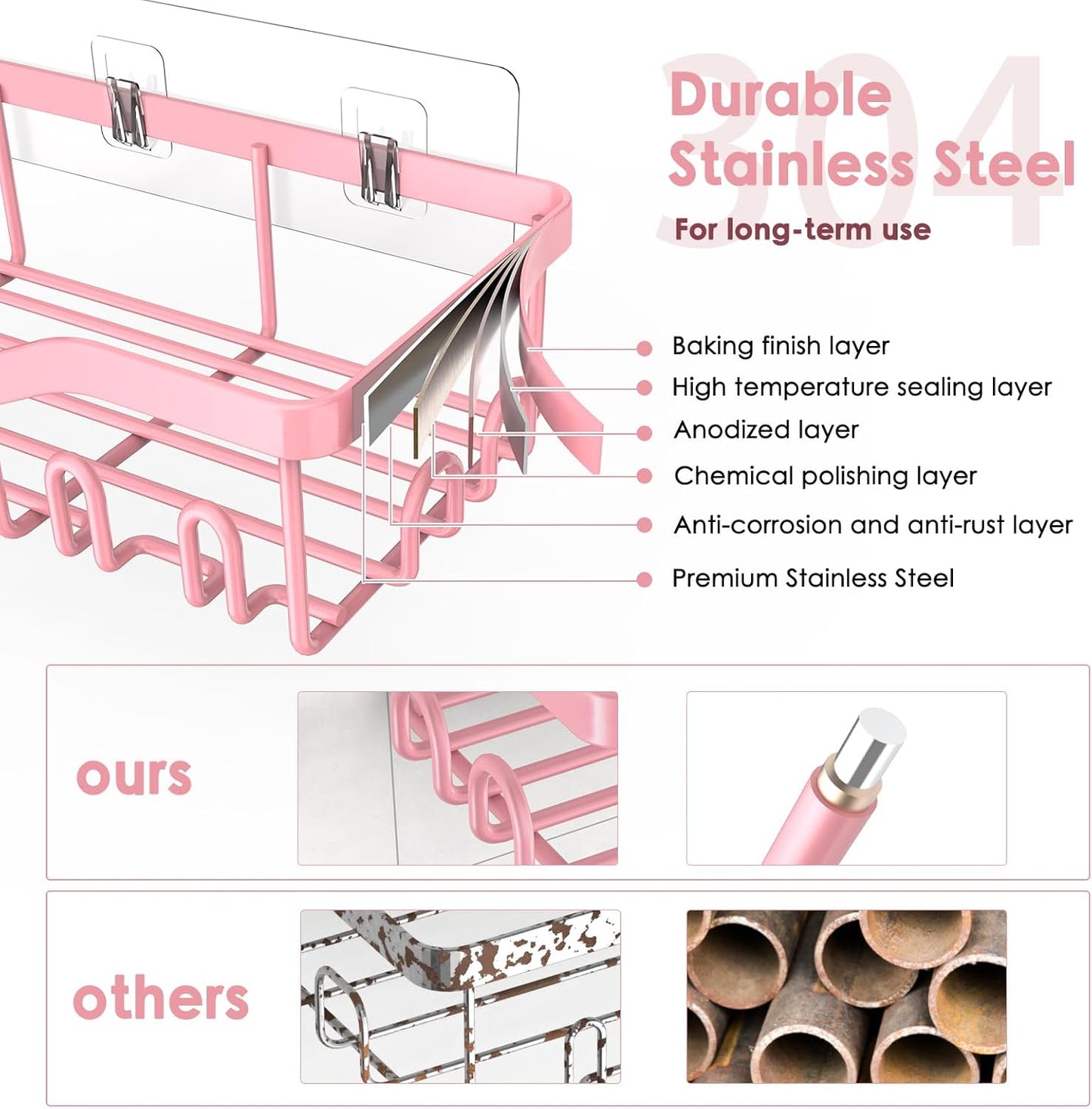 NESOMI Shower Caddy Adhesive Shower Organizer 7-Pack, Rustproof Stainless Steel Bathroom Shelves, Large Capacity No-Drill Rack Storage Accessories with Soap Dish Toothbrush Holder &24 Hooks Home Decor