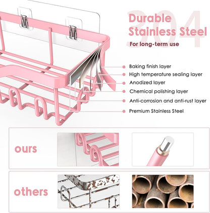 NESOMI Shower Caddy Adhesive Shower Organizer 7-Pack, Rustproof Stainless Steel Bathroom Shelves, Large Capacity No-Drill Rack Storage Accessories with Soap Dish Toothbrush Holder &24 Hooks Home Decor