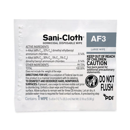 Sani-Cloth AF3 Large 5" x 8" Individual Packets, Alcohol and Fragrance Free Surface Disinfection, 1 Box of 50 Packets