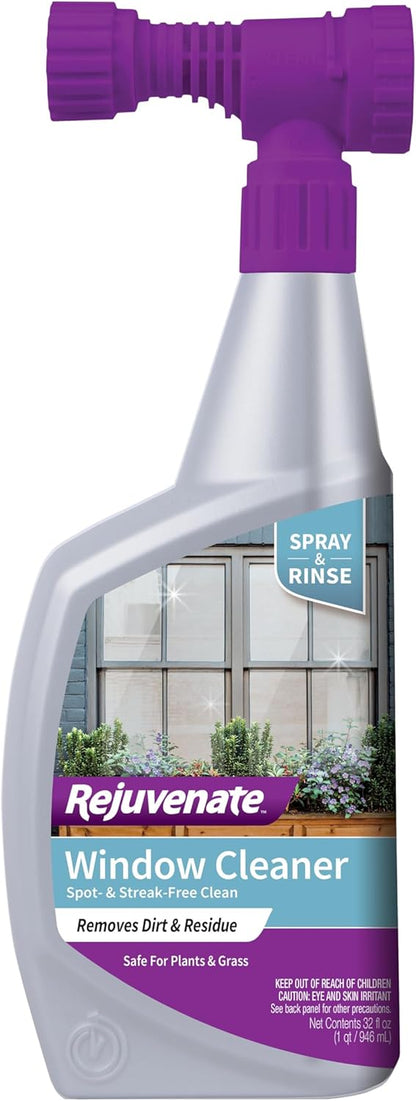 Rejuvenate Window Cleaner, 32 Ounces, Non-Toxic Outdoor Window Cleaner With Hose-End Adapter Quickly Removes Dirt For A Spot- And Streak-Free Shine, 2 Pack