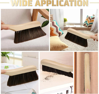 2 Pieces Woooden Hand Broom Dust Brush with Wood Handle Whisk Broom Soft Bristle Brush Home Cleaning Brush for Counter Bed Sofa Car Fireplace Clothes Household Cleaning(Brown)