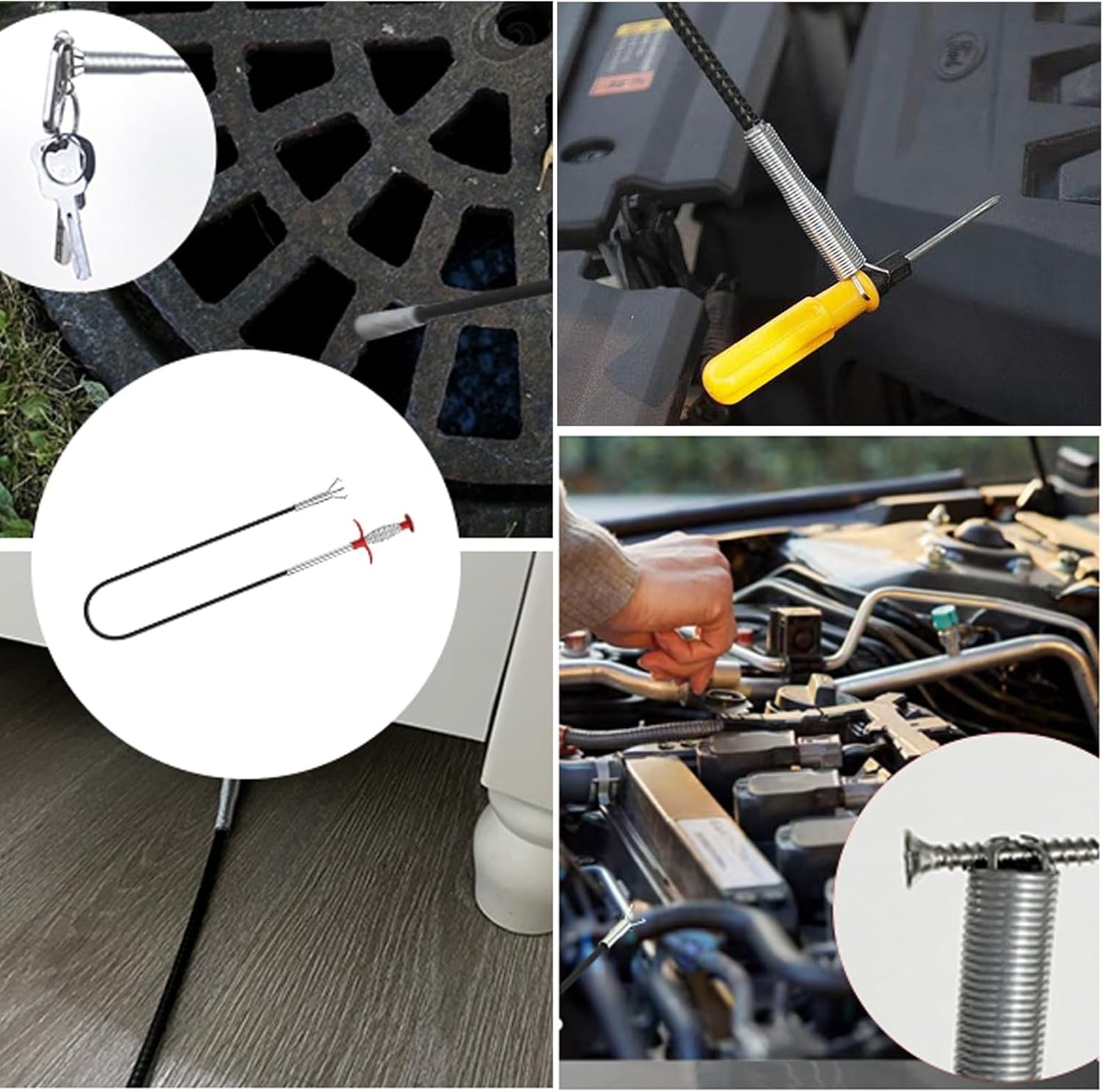 Drain Snake,61 inch Flexible Grabber Claw Pick Up Reacher Tool,Drain Clog Remover - Gutter Cleaning Tools for Home Sink, Bathroom Tub,Drain, Toilet, Tight Spaces