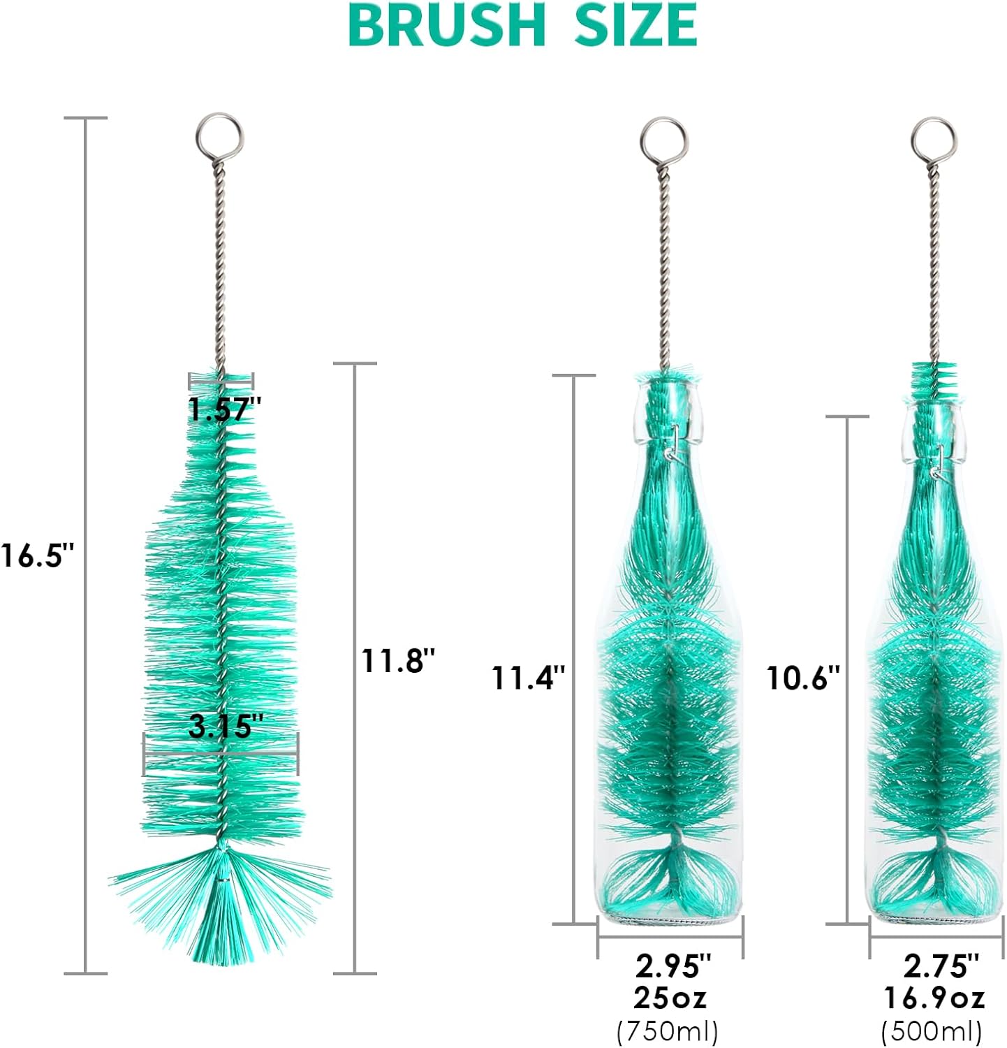 Bottle Brush - Ideal for Cleaning Narrow Neck Swing Top Glass, Brewing, Wine, Beer, Soda, Spray, Kombucha Bottles (White+1Pack)