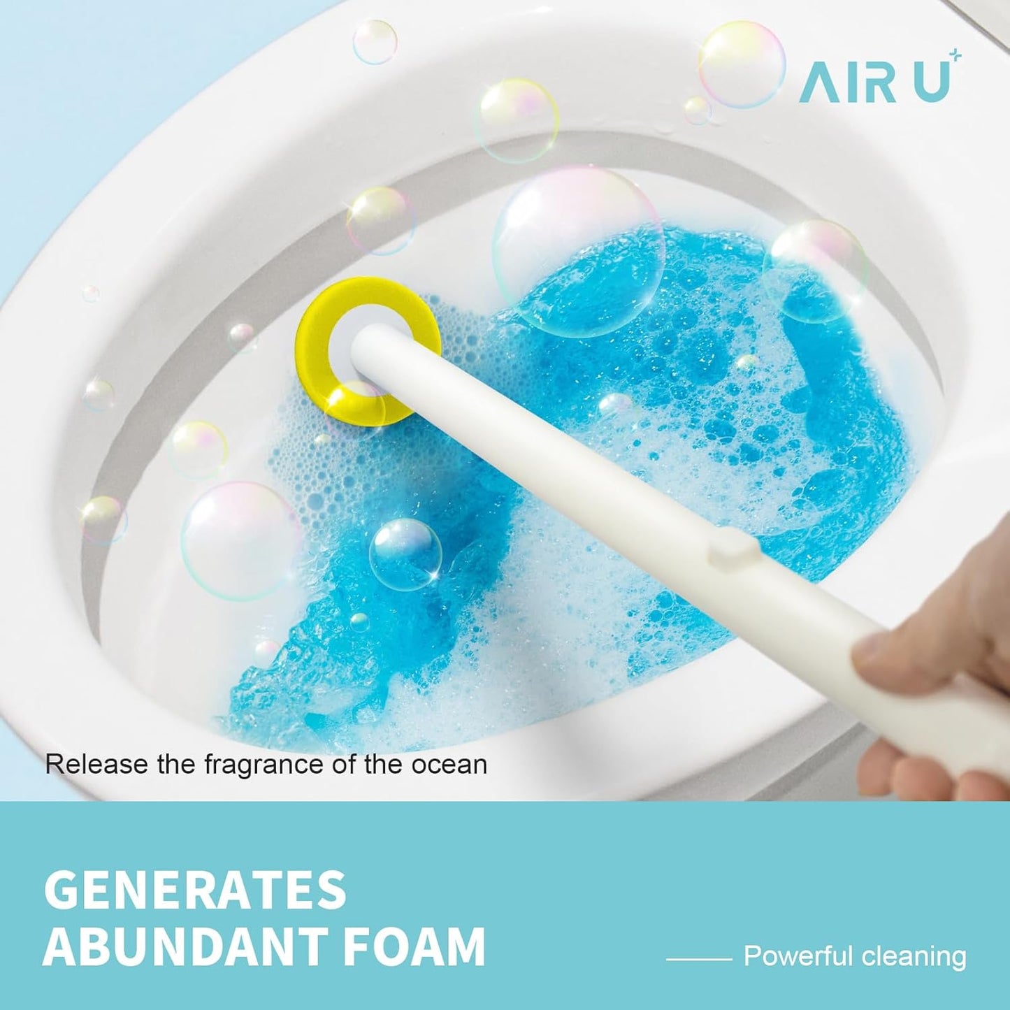 AIR U+ Disposable Toilet Brush, Toilet Bowl Cleaning System with 24 Count Wand Refill, Clean Brush Starter Kit with 1 Toilet Wand, 1 Storage Caddy and 1 Fragrant Tablet (1 + 24)