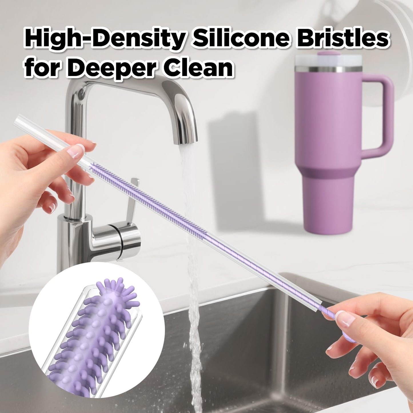 2 Pcs Silicone Straw Cleaner Brush, Extra Long Cleaning Brushes for Straws, 6mm&9mm, Blue