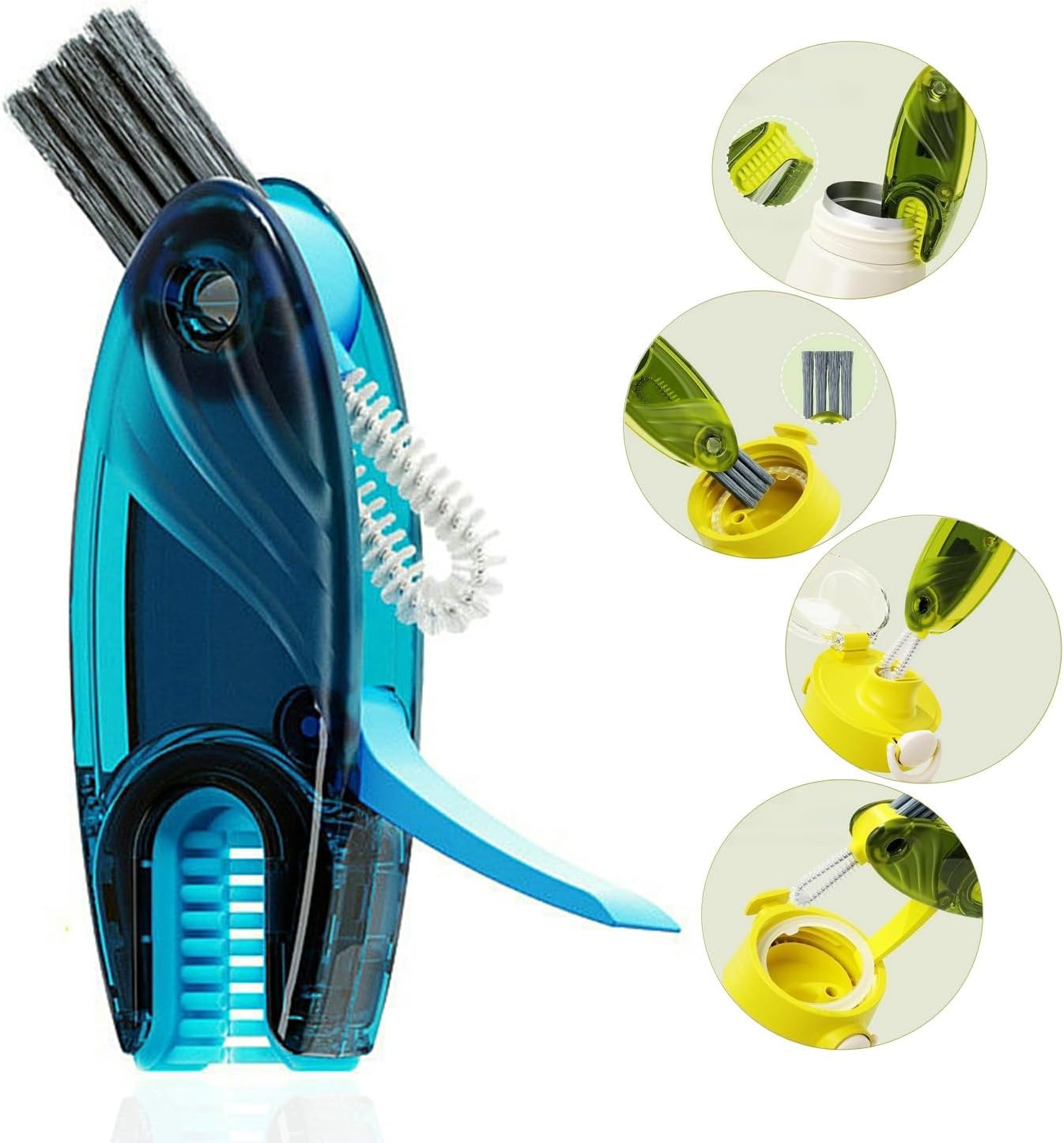 4 in 1 Cup Lid Cleaning Brush Set Multifunctional Bottle Brush Cleaner Tiny Bottle Cup Lid Brush Straw Cleaner Tools Mini Silicone Bottle Cup-Holder Cleaner with Hook Remover 1pc Bright Green