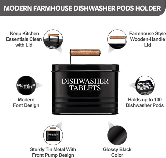 Calindiana Modern Farmhouse Metal Dishwasher Pods Container with Lid for Kitchen Organization and Storage, Kitchen Essentials Decor Accessories, Dishwasher Pods Holder, Mint
