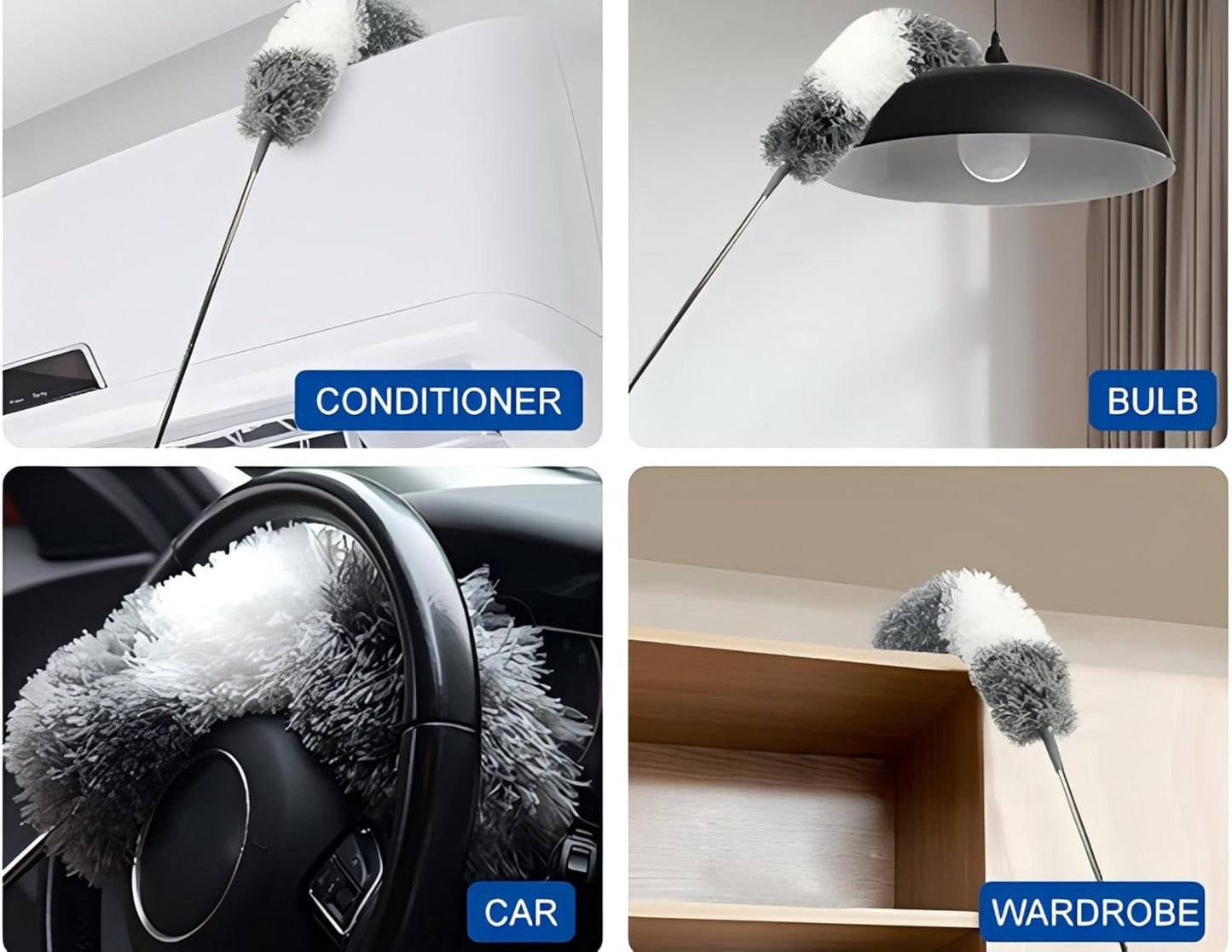 Professional Microfibre Dusters for Cleaning | Duster with Extension 100" | Cobweb Remover Duster Kit with 4 Washable Heads | Bendable Feather Duster for High Ceilings,Fans & Hard-to-Reach Areas,7PCS