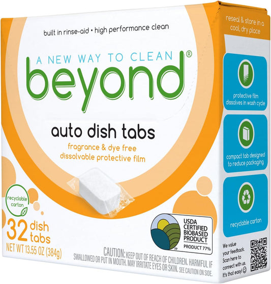 Beyond Auto Dishwasher Tablets [32 tablets] - Fragrance & Dye Free - Certified Biobased. Powerful. Plant-Based Ingredients