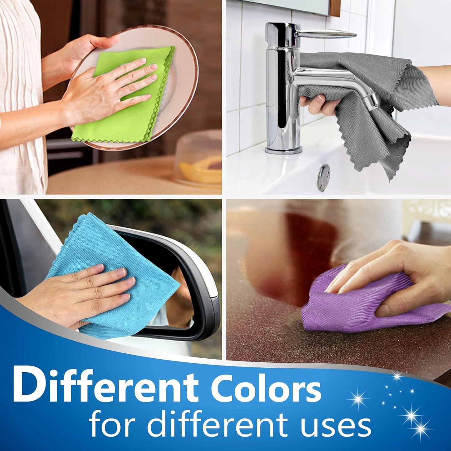 Glass Polishing Cloth Streak Free Miracle Cleaning Cloth Lint Free Microfiber Cleaning Rags for Glasses Kitchen Dish Mirrors Easy Clean, Pack of 6, 12" x 12"