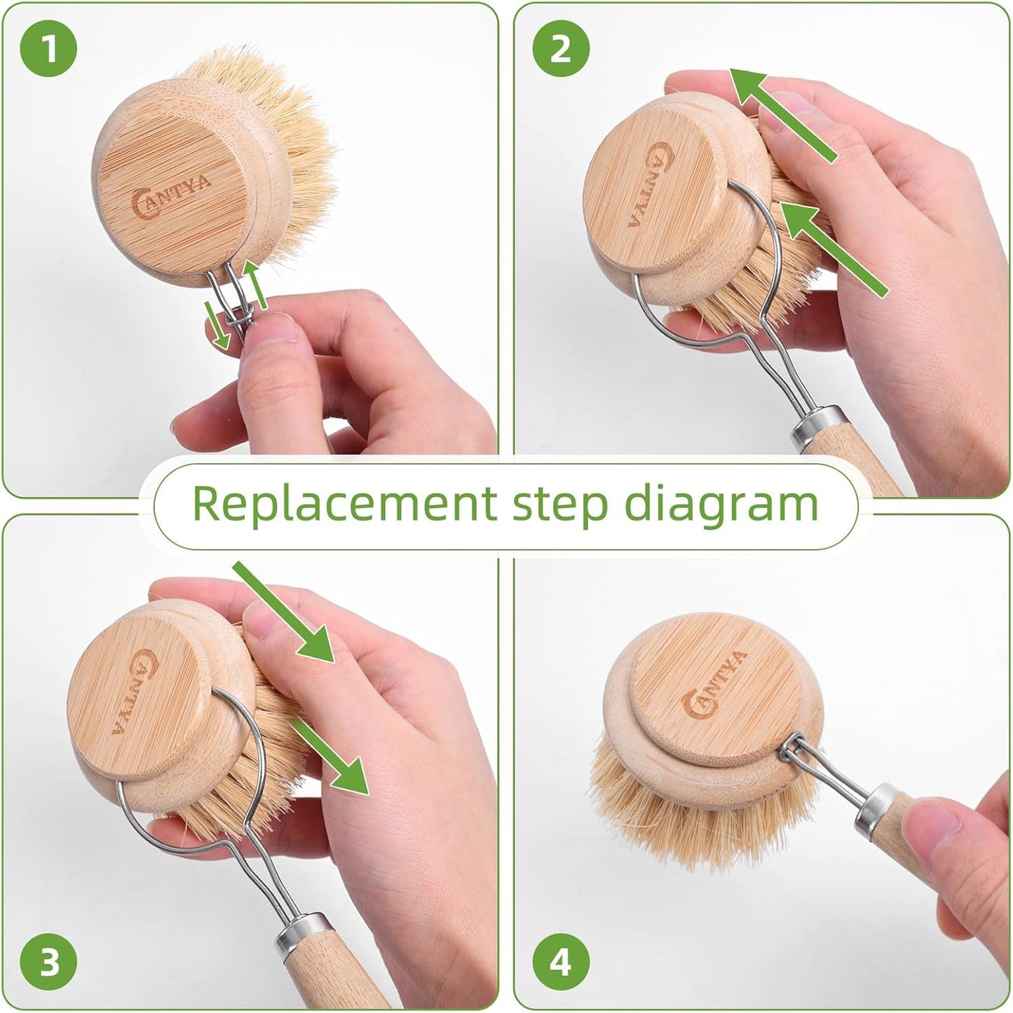 Bamboo Dish Brush with Handle - Soft Bristle, Non Toxic Dish Scrubber Compostable & Sustainable Bamboo Scrub Brush for Dishes, Pots and Pans