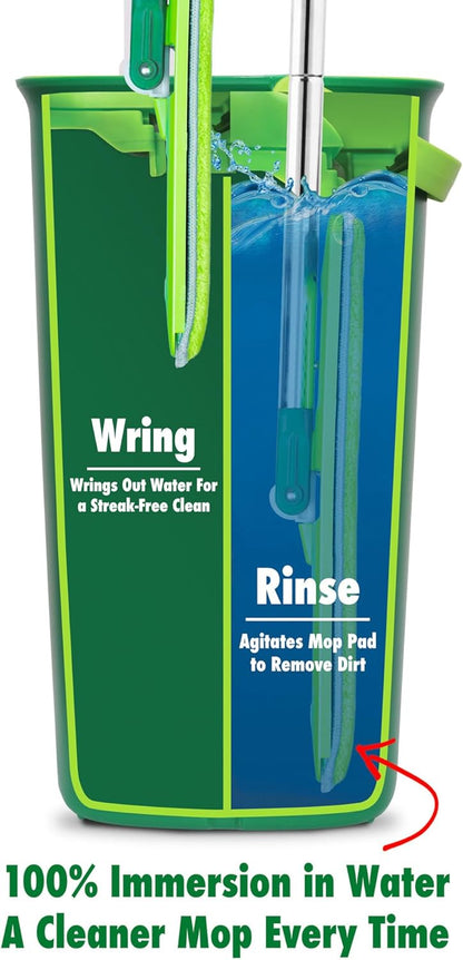 Libman Rinse 'n Wring Mop and Bucket System, Microfiber Dry Wet Mop for Floor Cleaning, Hardwood, Laminate, Tile Cleaner, Dual Chamber Bucket Design, 2 Total Refill Replacement Head Pads