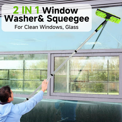 67" Squeegee Window Cleaner 2 in 1 Rotatable Window Cleaning Tool Kit with Extension Pole, Window Washing Equipment with Bendable Head for Indoor & Outdoor High Windows and Car Glass