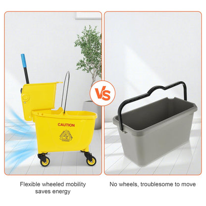 35 Qt Commercial Mop Bucket with Side Press Wringer on Wheels,Yellow Industrial Mops and Bucket Set for Floor Cleaning,Including 1 Industrial Mop ﻿