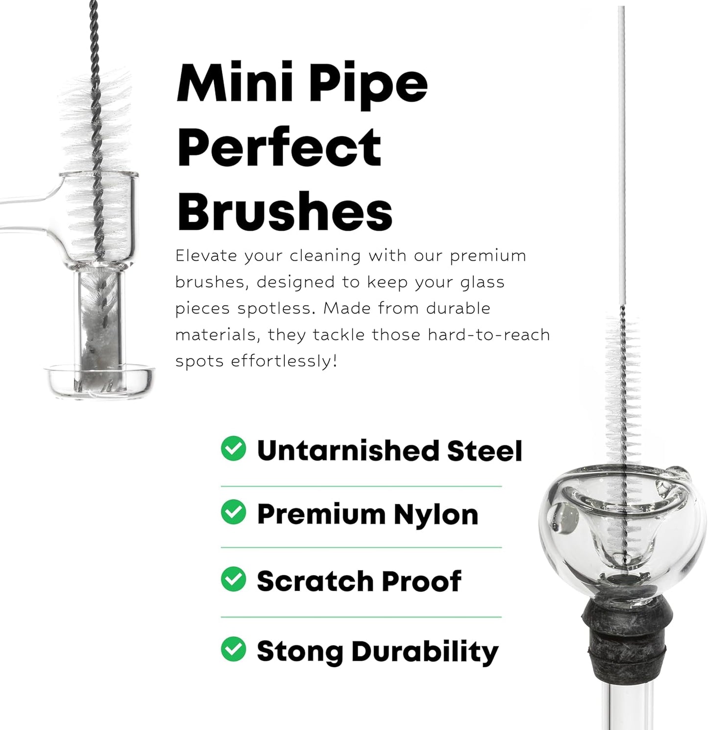 Pipe Perfect Original Cleaning Brush Set – Multi-Size Detail Brushes for Glass, Bottle, Tube & Narrow Openings | Deep Cleaning Kit for Hard-to-Reach Areas | Durable Reusable (Original Pack)