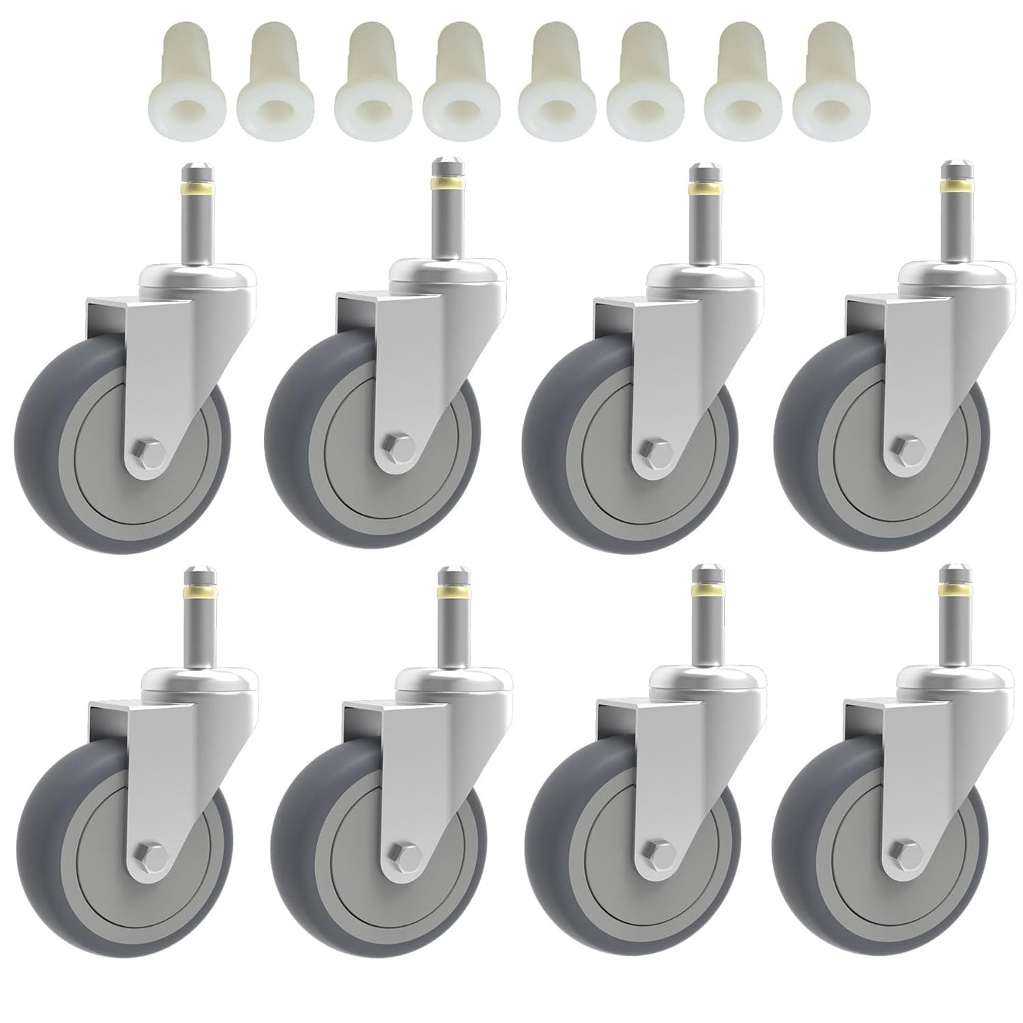 RILIDRI 3-Inch Swivel Stem Caster for Rubbermaid Mop Bucket Utility Cart, 7/16-Inch Stem Diameter Rubber Wheel Set of 4, Heavy Duty TPR Weber Grills Shop Vac Replacement Wheels