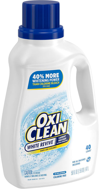 OxiClean White Revive Whitener & Stain Remover Liquid Additive, Water-Activated Oxygen Bleach for Laundry, 45 fl oz