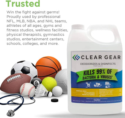 Clear Gear Disinfectant Cleaner, and Deodorizer For Sports Equipment, Gyms, and Fitness Centers - EPA-Registered, Hospital Grade, Made in USA - 1-Pack of 32 Oz Bottle Disinfecting Spray