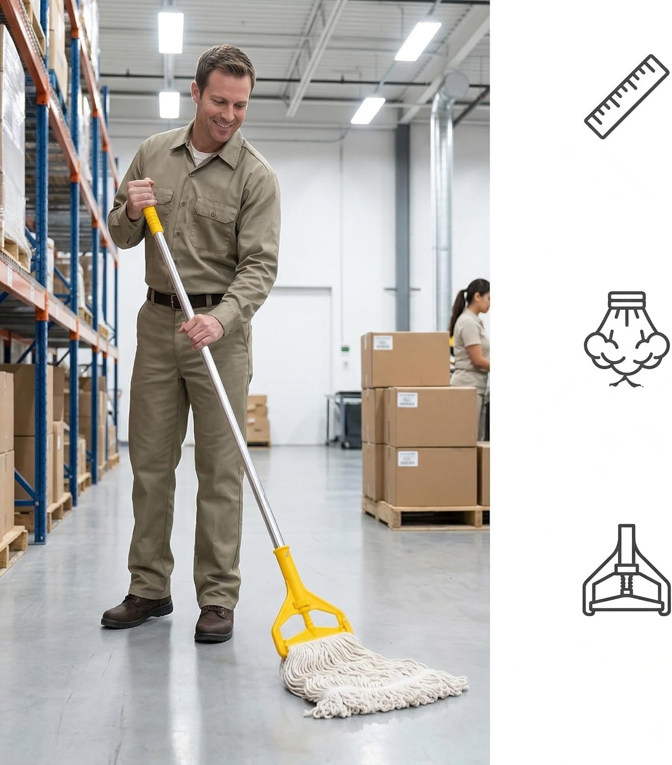 Yesland Commercial Mop with 2 Mop Heads, Industrial Cotton Mops with 61inch Long Handle, Heavy Duty Looped-End String Wet Mops for Cleaning Office Garage Hardwood Warehouse Factory Mall Deck