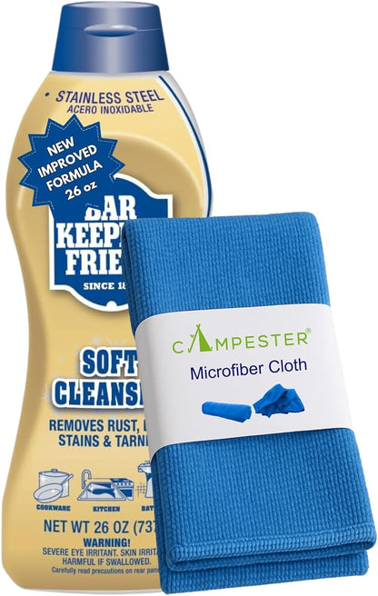 Microfiber Cleaning Cloth Bundle for Bar-Keeper's Friend Soft Cleanser 26 Oz and. Removes Rust, Lime Stains, Tarnish. Ideal for Stainless Steel, Ceramic, or Tile. Kitchens Or Bathrooms