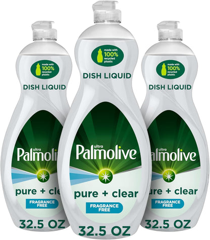 Palmolive Ultra Dishwashing Liquid Dish Soap, Pure + Clear Fragrance Free - 32.5 Fluid Ounce (Packaging may vary)