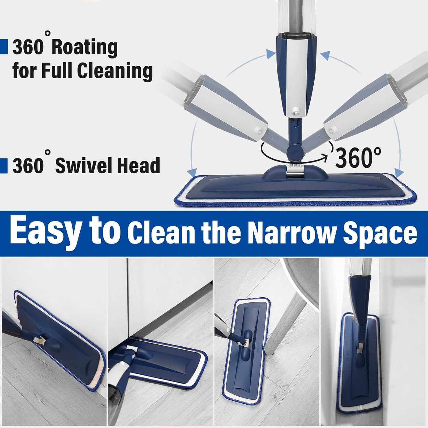 Mops for Floor Cleaning Wet Spray Mop with 14 oz Refillable Bottle and 2 Washable Microfiber Pads Home or Commercial Use Dry Wet Flat Mop for Hardwood Laminate Wood Ceramic